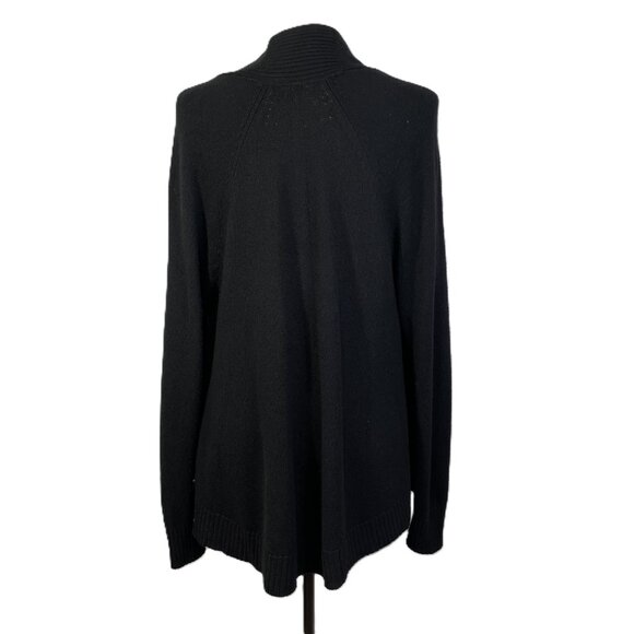 Banana Republic Black Open Front Cardigan Faux Leather Pockets Wool Blend Size M - Picture 6 of 16